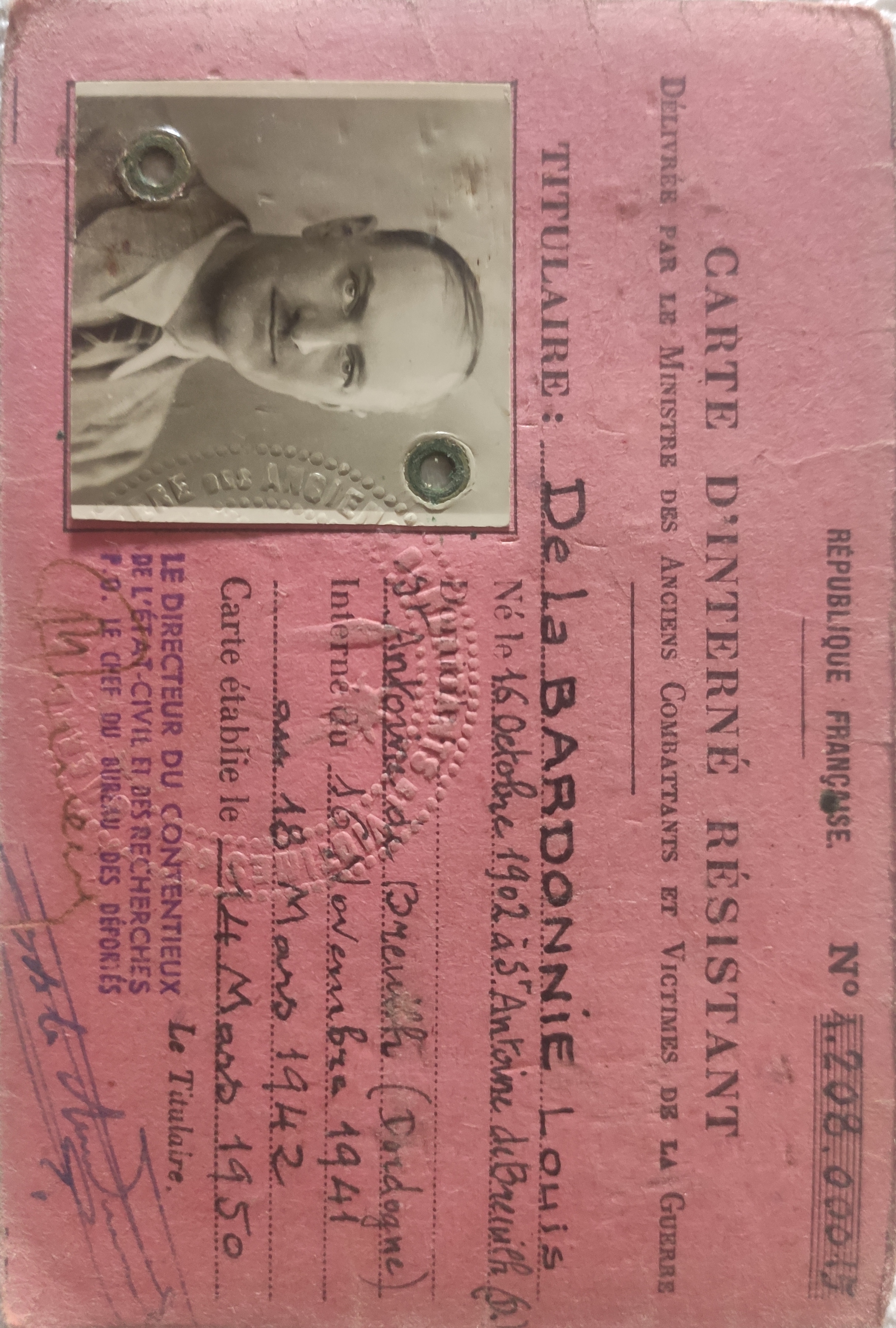 Carte interné résistant Louis